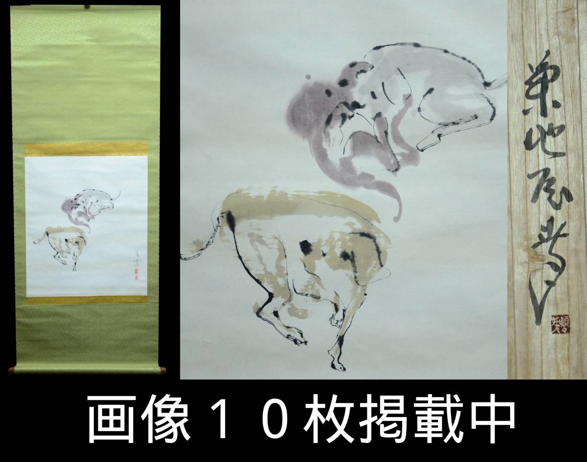 菊地辰幸 「犬」 掛軸 日本画 紙本 140cm×57cm 共箱 真作 画像10枚掲載中_画像1
