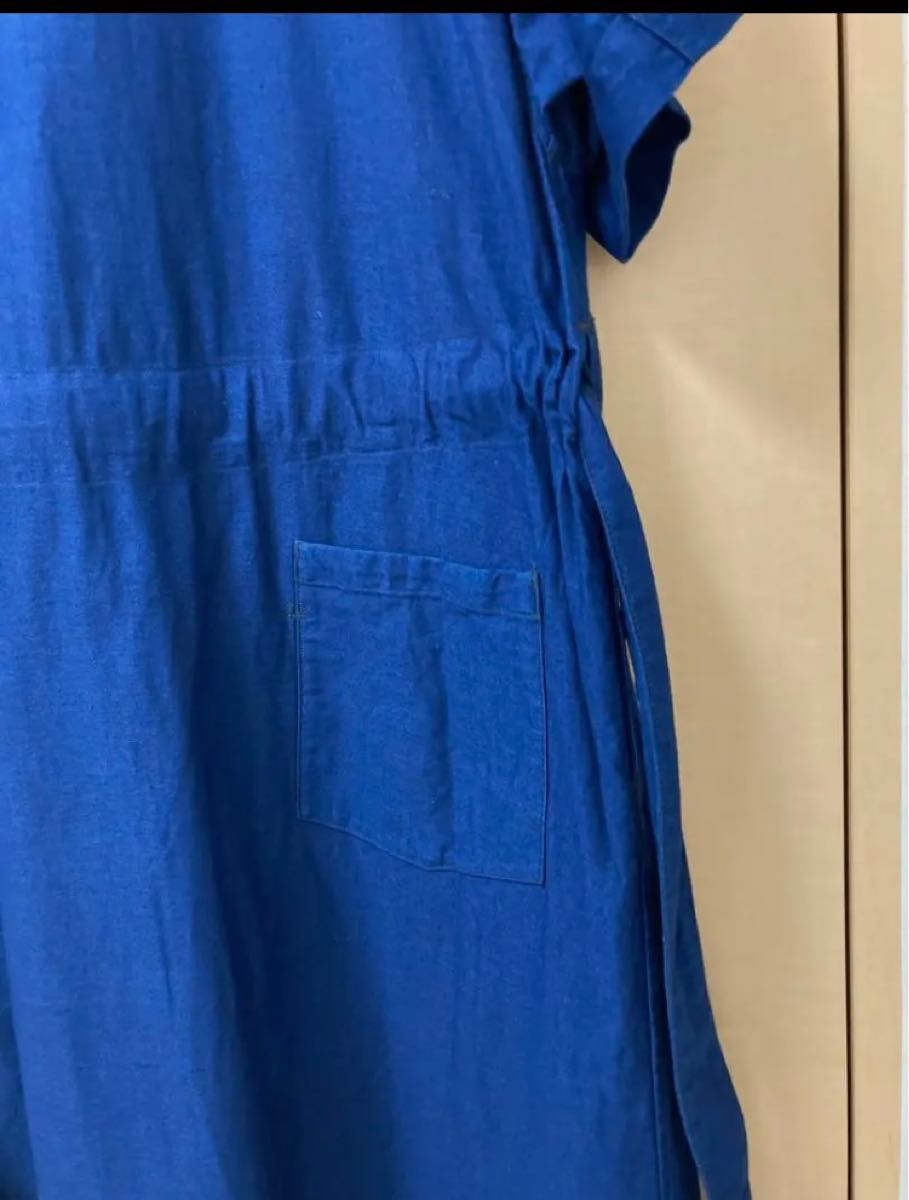 45R 栗サテンのインディゴシャツドレス ワンピース