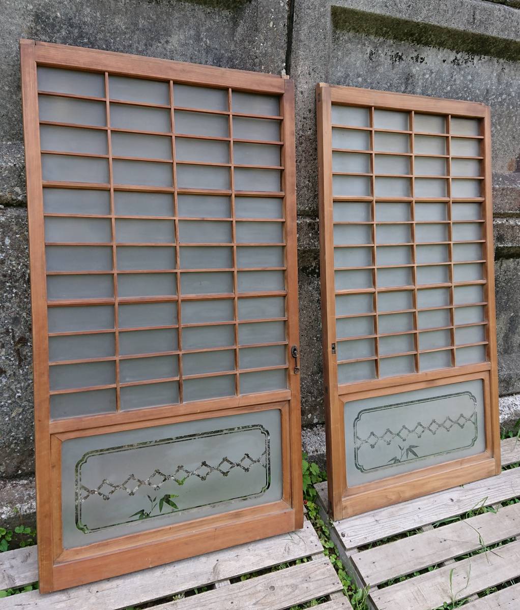  античный раздвижная дверь помутнение стекло Showa Retro старый ..DIY двери самовывоз W-1935
