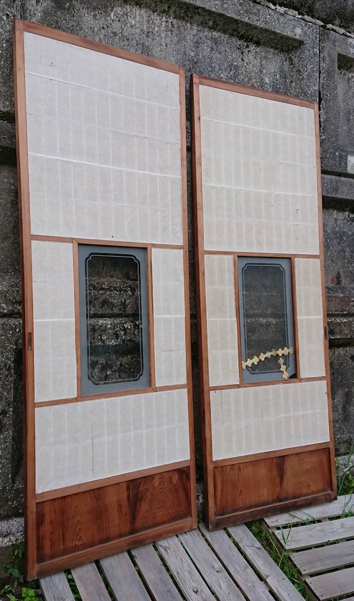 アンティーク　ふすま　障子　引き戸　2枚　昭和　レトロ 建具　古民具　DIY リノベーション　引き取り W-1813