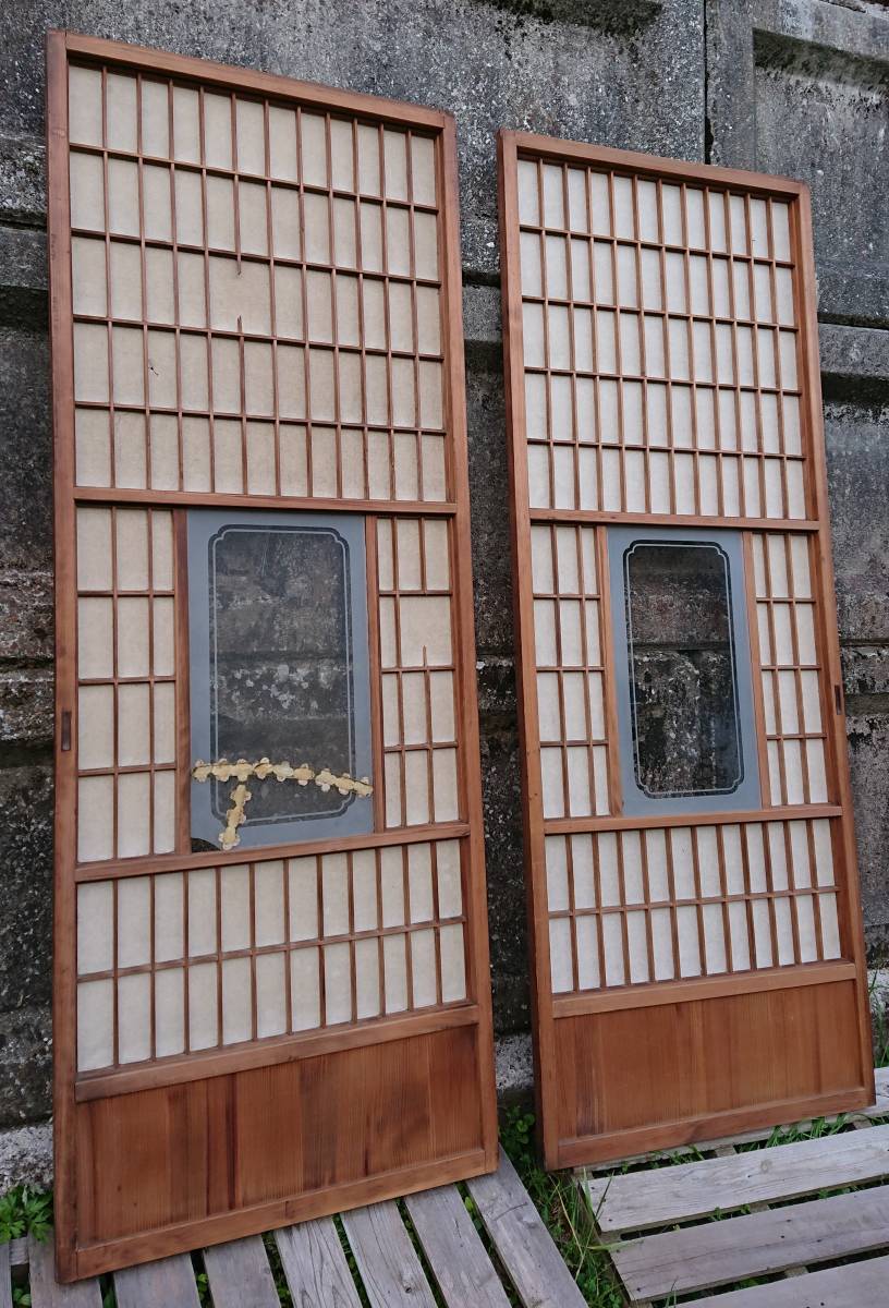 アンティーク　ふすま　障子　引き戸　2枚　昭和　レトロ 建具　古民具　DIY リノベーション　引き取り W-1813