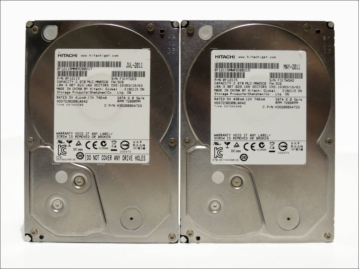 最安値に挑戦】 3.5インチHDD HITACHI HDS723020BLA642 #11111 2台
