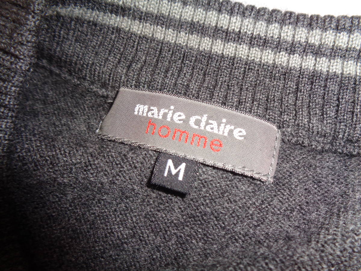 368◆marie clair homme ニットベスト◆マリ・クレール オム size:M グレー系 ウール100％ メンズ ジャケット ノースリーブ 2ポケット 5E_画像5