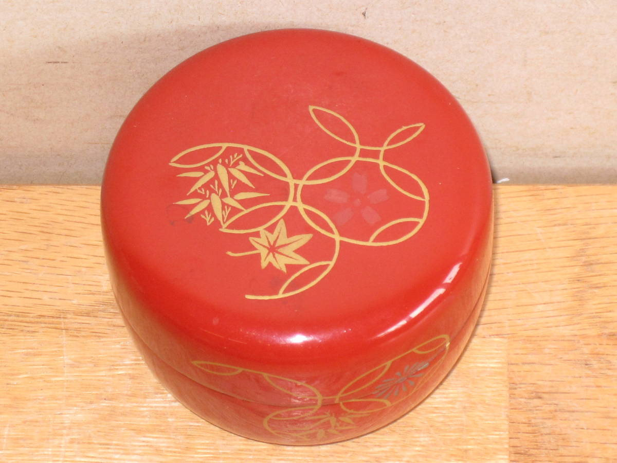 棗#55 七宝朱塗平棗7.3x5.8cm 箱無し(検索茶道具茶器漆塗り茶入れ小物
