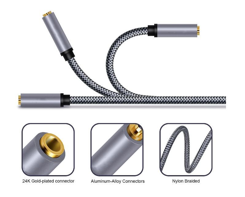 AUX 3.5mm 4極延長オーディオケーブル 2m (オス－メス)メッシュコード_画像4