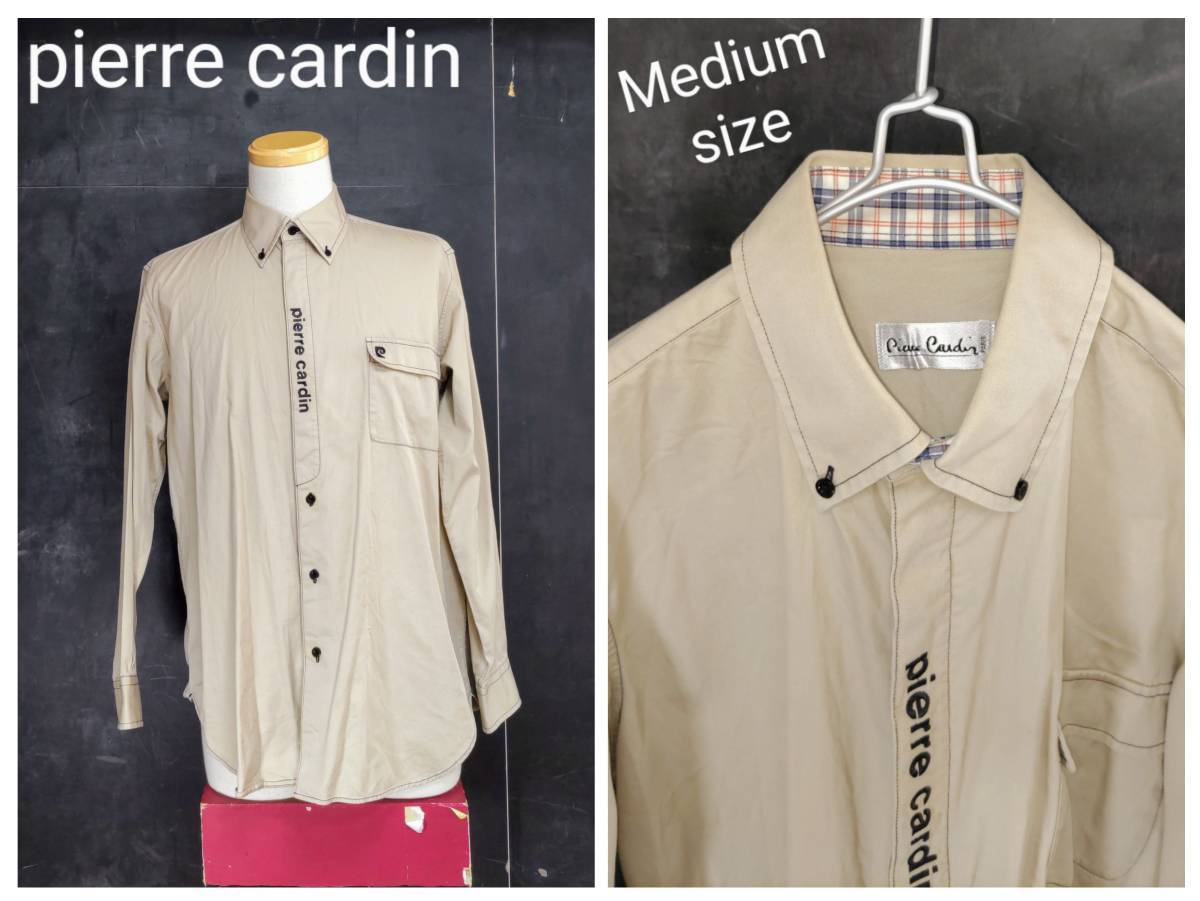 ★送料無料★ pierre cardin シャツ ピエールカルダン ボタンダウンシャツ BDシャツ ベージュ Medium_画像1