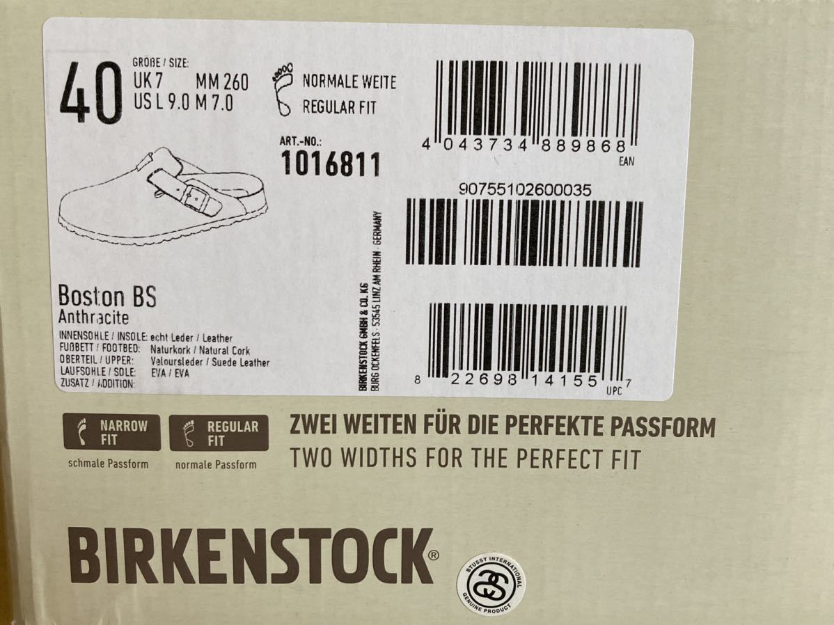 新品未使用】STUSSY x Birkenstock Boston SIZE40 26.0cm Anthracite