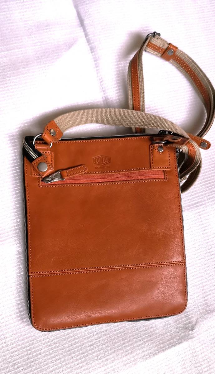 しっかりした手触りの良い牛革ショルダーバッグ 、オレンジ＋茶色 DOUBLES多機能バッグです！_画像2