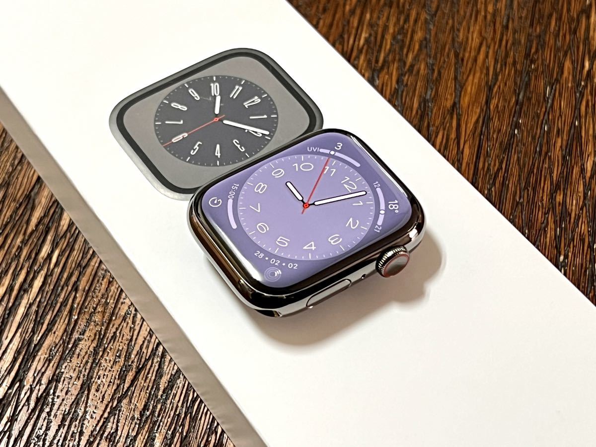 ★美品 バッテリー100%★ Apple Watch Series 8 45mm グラファイト ステンレススチール GPS Cellular 純正品  スポーツバンド 製品保証あり
