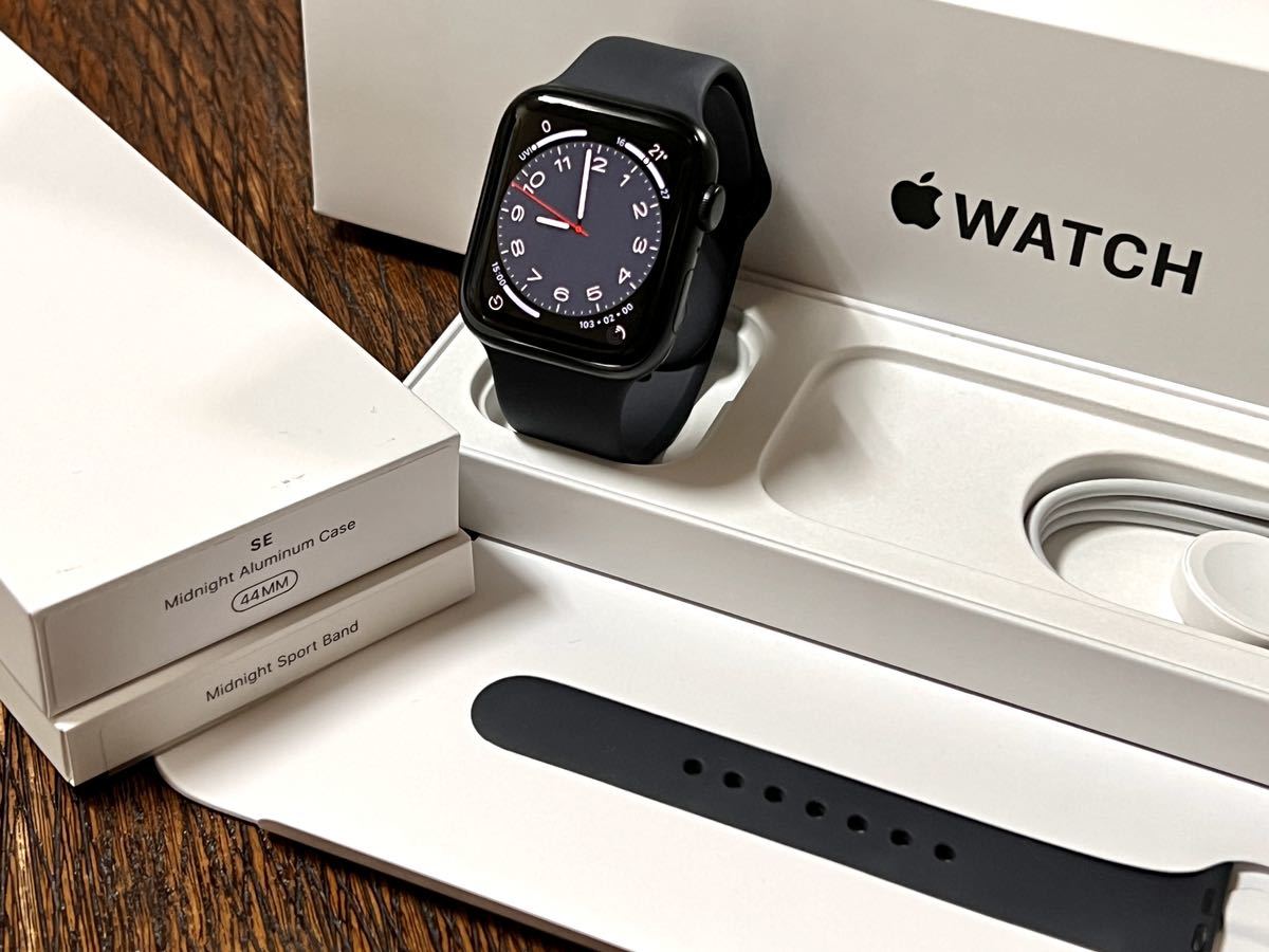 美品 バッテリー100% Apple Watch SE 第2世代 44mm アップルウォッチ ミッドナイト アルミニウム GPS 純正品 ミッドナイト  スポーツバンド