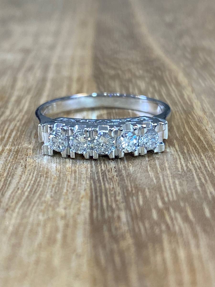 レトロ高品質!Pt900 ダイヤ一文字 0.39ct リング 4.2g M179