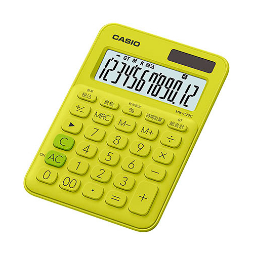 【5個セット】 カシオ計算機 カラフル電卓 ミニジャストタイプ ライムグリーン MW-C20C-YG-NX5