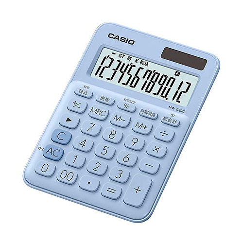 【5個セット】 カシオ計算機 カラフル電卓 ミニジャストタイプ ペールブルー MW-C20C-LB-NX5