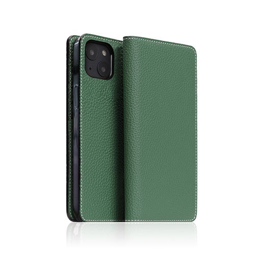SLG Design Hybrid Grain Leather Case for iPhone 14 Sea Green 手帳型 SD24297i14GR