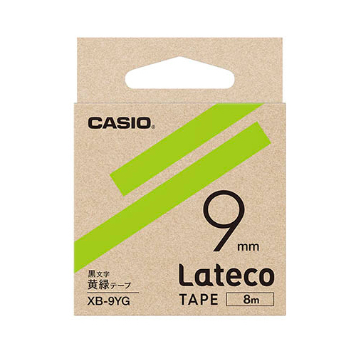 カシオ計算機 Lateco 詰め替え用テープ 9mm 黄緑テープ 黒文字 XB-9YG_画像1