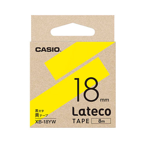 カシオ計算機 Lateco 詰め替え用テープ 18mm 黄テープ 黒文字 XB-18YW_画像1