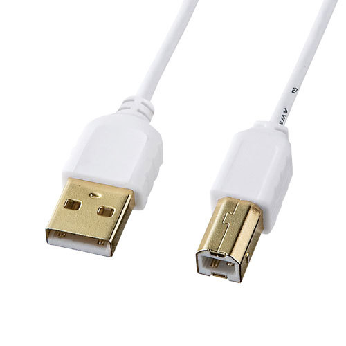 【5個セット】 サンワサプライ 極細USBケーブル (USB2.0 A-Bタイプ) 1m ホワイト KU20-SL10WKX5_画像1