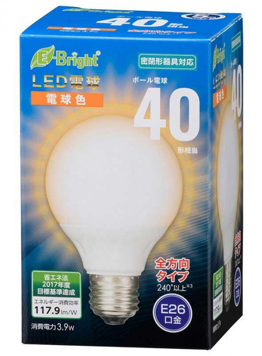 OHM LED電球 ボール電球形 E26 40形相当 全方向 電球色 LDG4L-G 7AG20_画像2