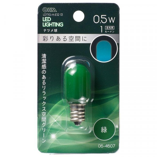 OHM LEDナツメ球装飾用 T20/E12/0.5W/1lm/緑色 LDT1G-H-E12 13_画像3