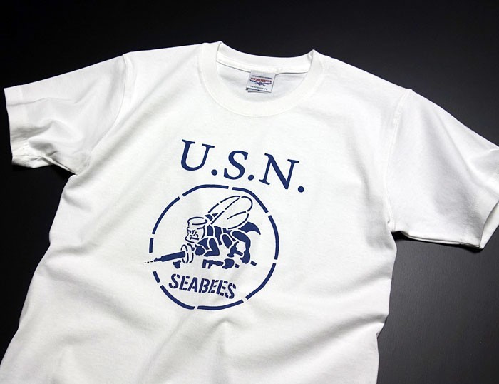 極厚 Tシャツ XL メンズ 半袖 ミリタリー NAVY スーパーヘビーウェイト 米海軍 SeaBees 白 ホワイト_画像2