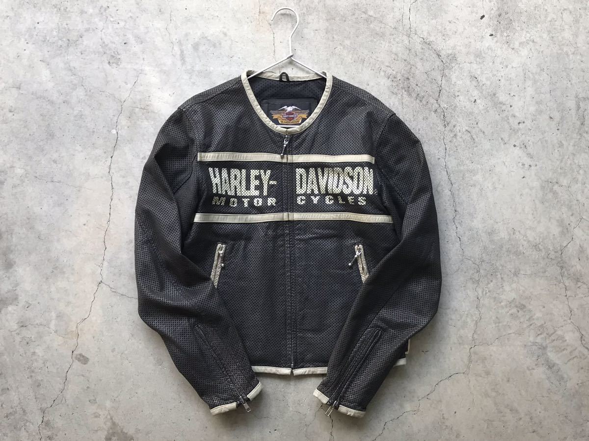 HARLEY DAVIDSON パンチングレザー ライダースジャケット M ハーレー
