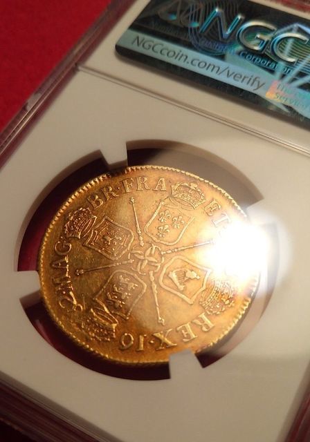 【動画あり】チャールズ2世 ゴールド 2ギニー 金貨 1682 AU53 NGC R1 イギリス 英国 古銭 アンティークコイン_画像4