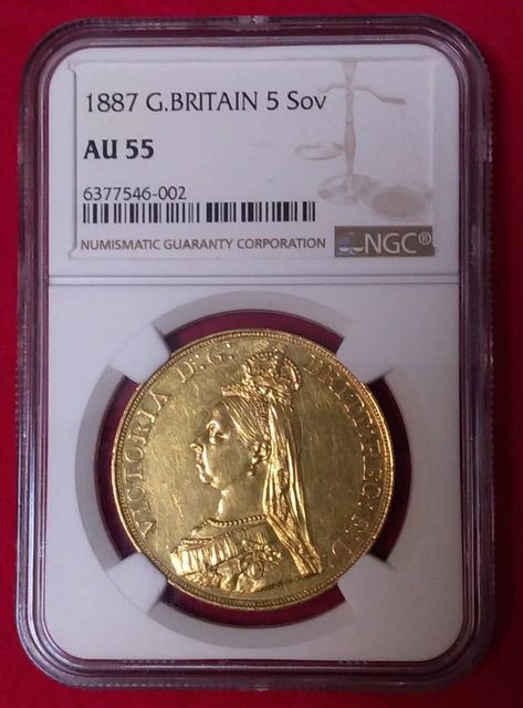 【動画有り】1887 イギリス 5ポンド金貨 ヴィクトリア女王・ジュビリー NGC AU55 英国 アンティークコイン 古銭の画像2