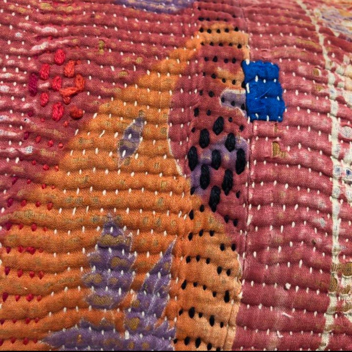 ヴィンテージラリーキルトのクッション　30x45 刺し子　刺繍布　エスニック　古布　襤褸　パッチワーク　