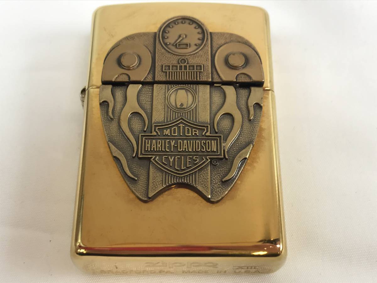希少 ZIPPO/ジッポー 1997年製 ゴールドカラー HARLEY-DAVIDSON ハーレーダビッドソン ライター 喫煙具 立体 モーター 未使用品 #181912-14