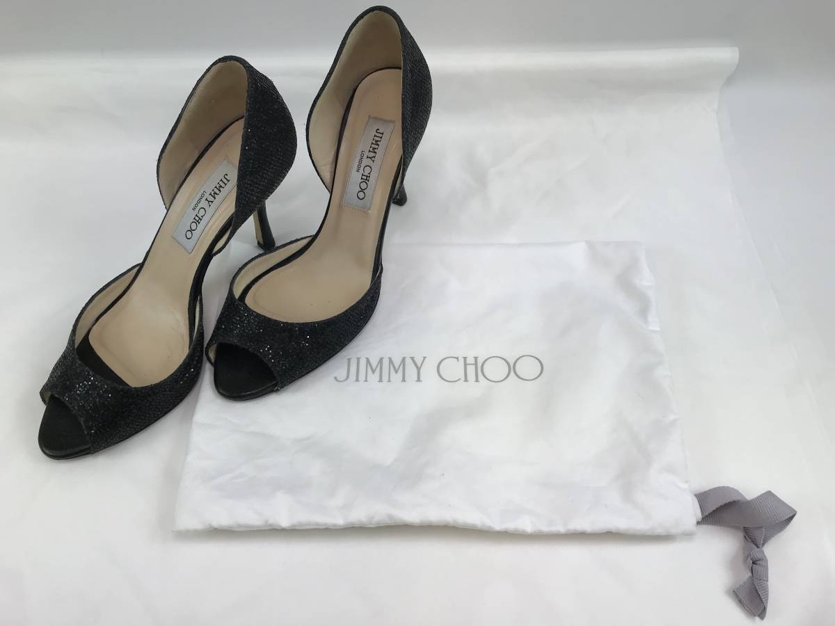 JIMMY CHOO ジミーチュウ グリッター ラメ オープントゥ パンプス