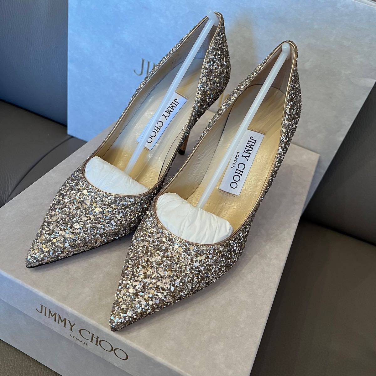 未使用品ジミーチュウJIMMY CHOO 341/2グリッターパンプス　ゴールド