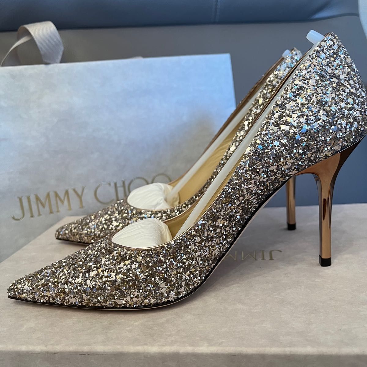 未使用品ジミーチュウJIMMY CHOO 341/2グリッターパンプス　ゴールド