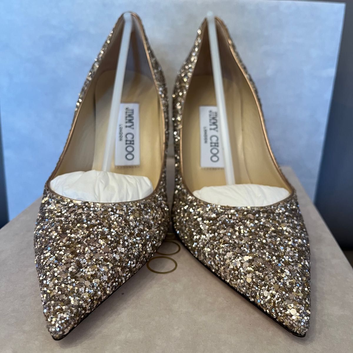 未使用品ジミーチュウJIMMY CHOO 341/2グリッターパンプス　ゴールド