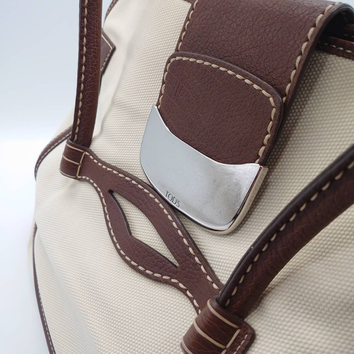 TOD\'S Tod's женский парусина кожа plate большая сумка ручная сумочка в наличии белый Brown бренд Logo dn-23x303