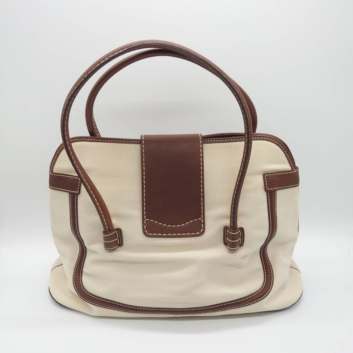 TOD\'S Tod's lady's canvas leather plate tote bag handbag in stock white Brown brand Logo dn-23x303