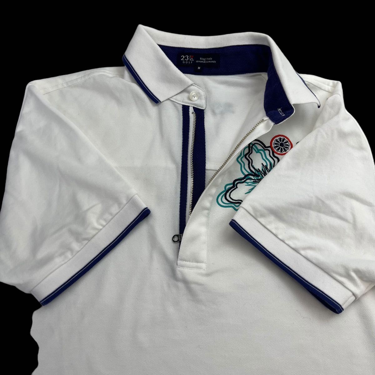 極美品 23区GOLF ニジュウサンク ゴルフウェア ゲームシャツ サイズM ホワイト 胸ロゴ 刺繍 オンワード樫山 ポロシャツ 人気 名作 A2463_画像5