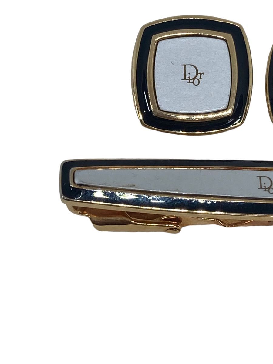 Christian Dior ゴールド シルバー ロゴ ネクタイ ピン カフス カフリンクス セット ディオール CD タイピン
