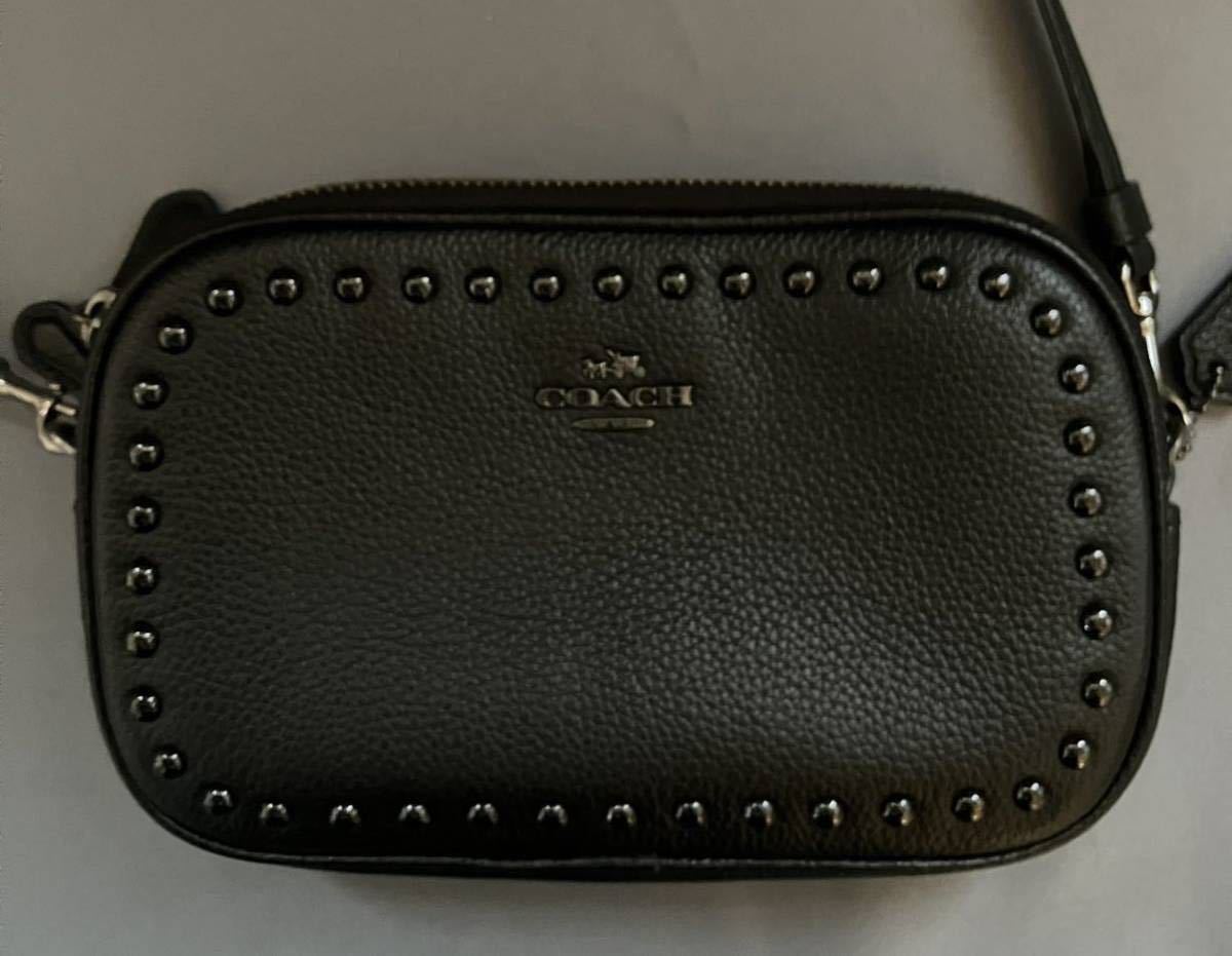 COACH Coach leather shoulder bag pochette pouch 2way black 66154