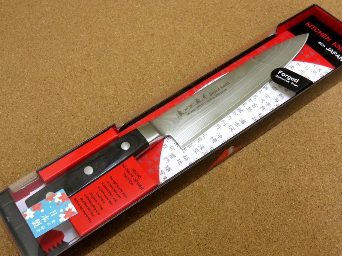 関の刃物 牛刀 17.5cm (175mm) 濃州正宗作 ダマスカス69層 黒色積層強化木 家庭用の洋包丁 野菜 魚処理 肉切り パン切 両刃万能包丁 日本製