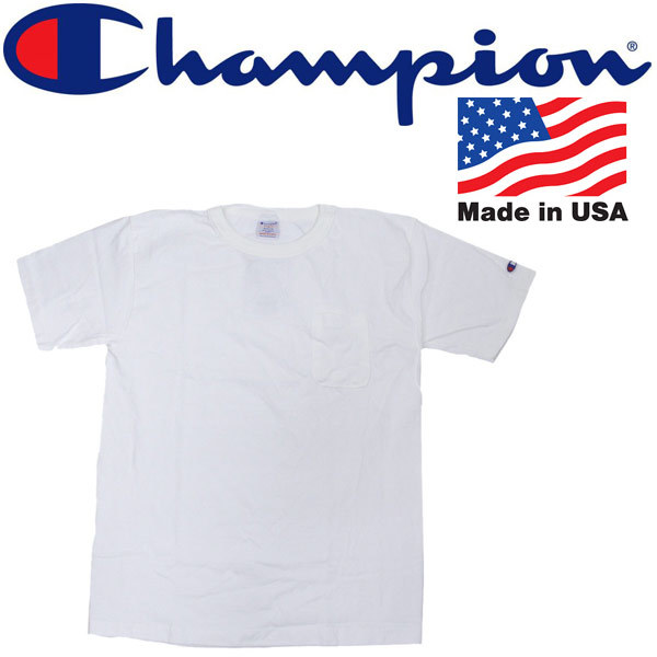 Champion (チャンピオン) C5-B303 T-1011 US T-SHIRT (丸首 ポケット有 Tシャツ) アメリカ製 010-ホワイト-S-全5色 CN006_Champion(チャンピオン)正規取扱店THREEWOO