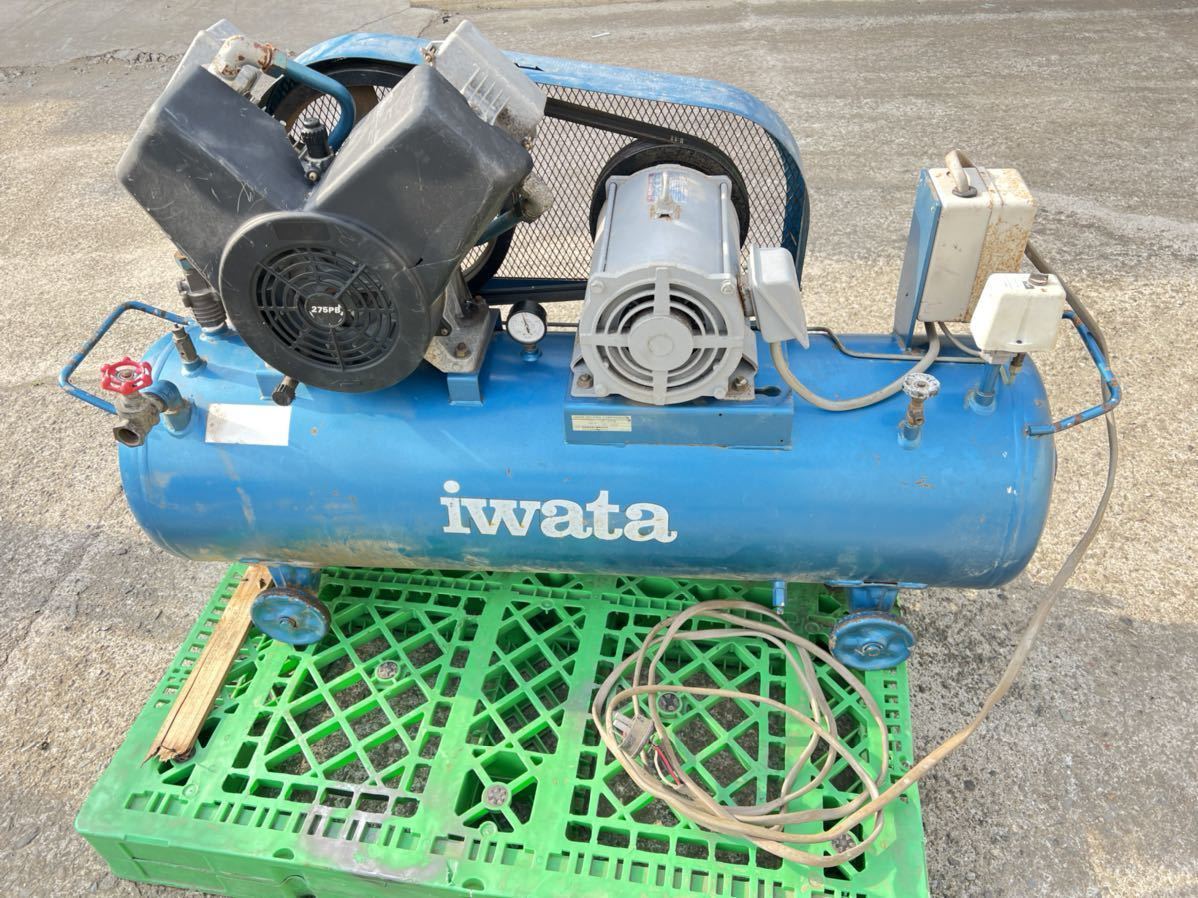 002 岩田 コンプレッサー SP-37PB 三相200V 3.7KW 120L 動作良好 2分30