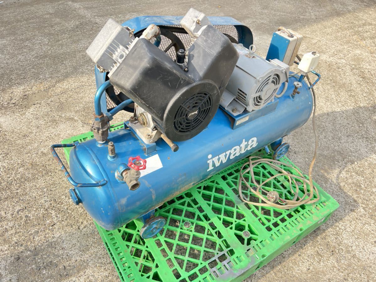 002 岩田 コンプレッサー SP-37PB 三相200V 3.7KW 120L 動作良好 2分30