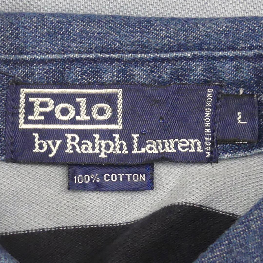 即決★POLO RALPH LAUREN★未使用 メンズL ポロラルフローレン ラガーシャツ ポロシャツ 青 ネイビー 紺 デニム ロゴ タグ付き