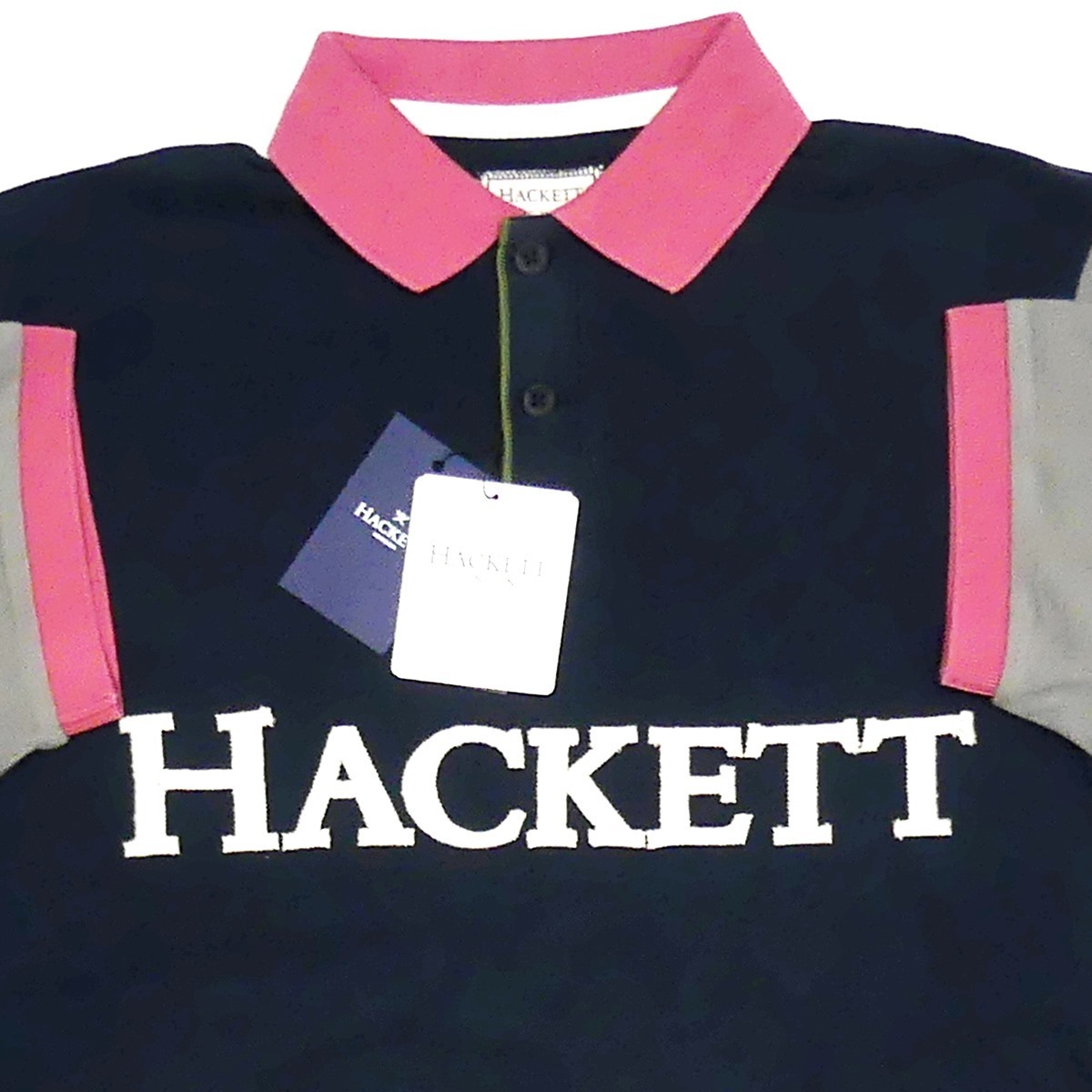 即決★HACKETT LONDON★新品 メンズS ポロシャツ ハケットロンドン 黒 マルチカラー 緑 半袖 ワンポイントロゴ タグ付き_画像3