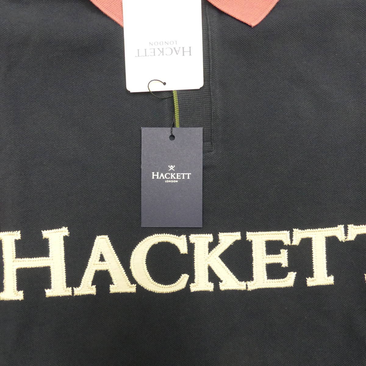 即決★HACKETT LONDON★新品 メンズS ポロシャツ ハケットロンドン 黒 マルチカラー 緑 半袖 ワンポイントロゴ タグ付き_画像6