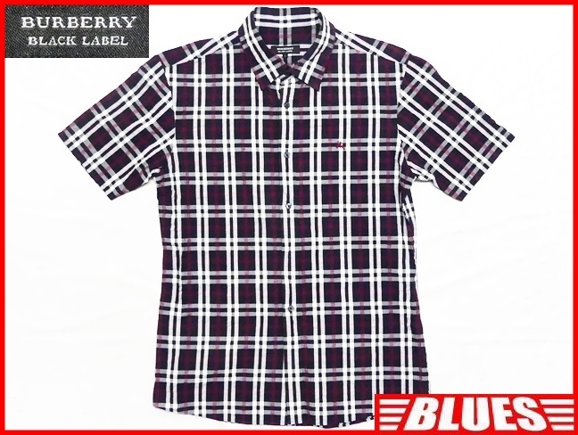 即決★BURBERRY BLACK LABEL★メンズM 半袖チェックシャツ バーバリーブラックレーベル 2 黒 ブラック 三陽商会正規 ドレスシャツ 半袖_画像1