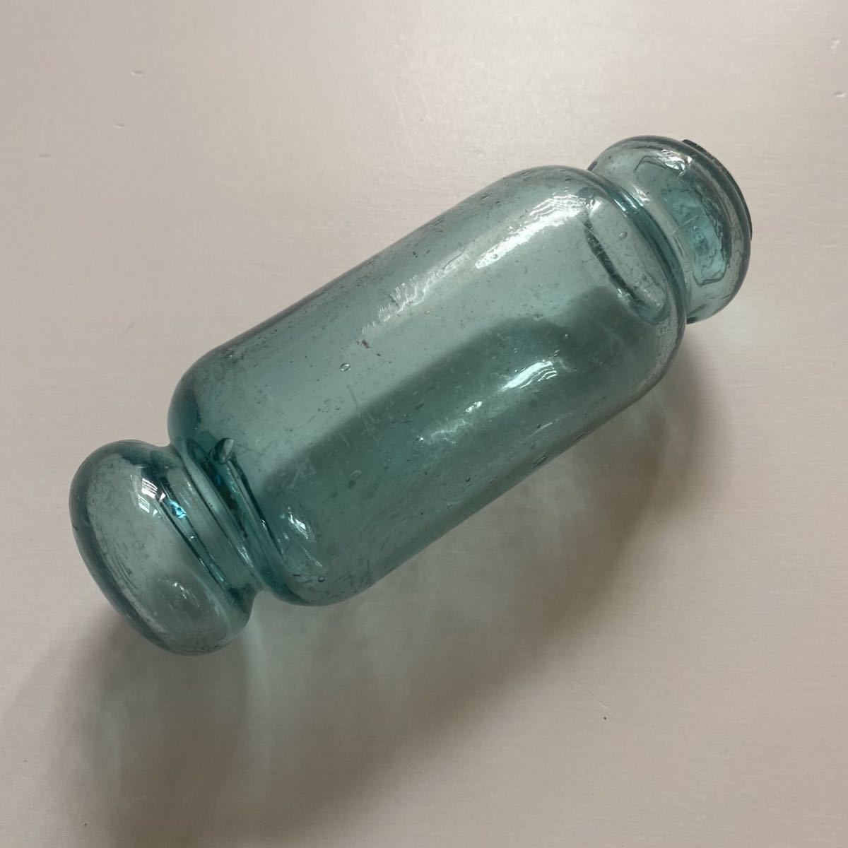 希少　浮き玉　浮き球　ガラス　シリンダー　ビン玉　旭刻印あり　気泡　硝子　縁起物　レトロ　戦前　b11