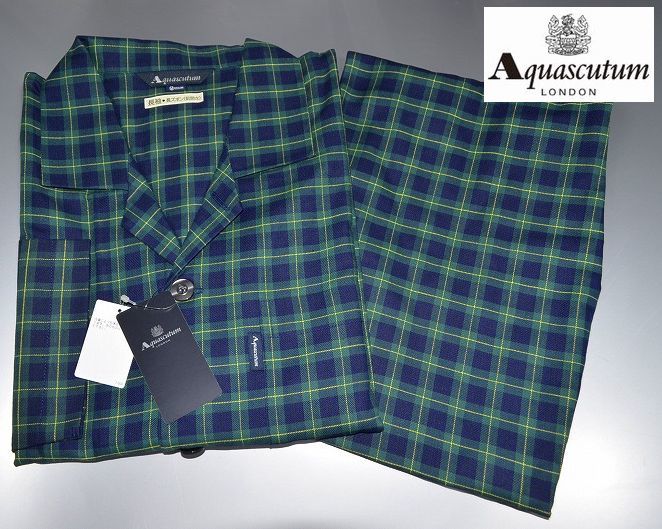 新品 M アクアスキュータム Aquascutum ツイルチェック パジャマ 寝巻き 綿100%（コットン100％）レナウン gr_画像1