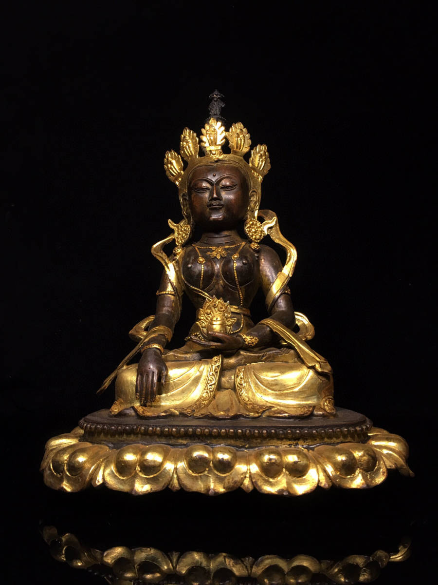 蔵友館蔵品・銅製・塗金・長寿仏】・希少珍品・置物・賞物・中国時代美術-