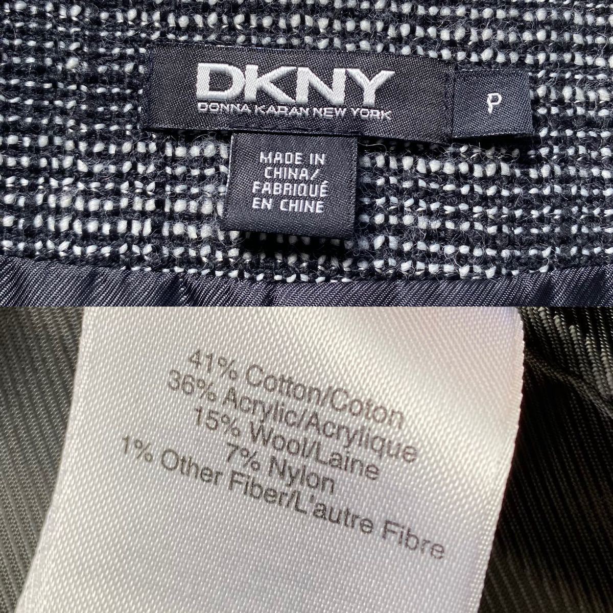 DKNY ダナキャランニューヨーク◆ノーカラー コクーンコート ラグラン袖 ツイード 白黒 チェック サイズp y23050403_画像10